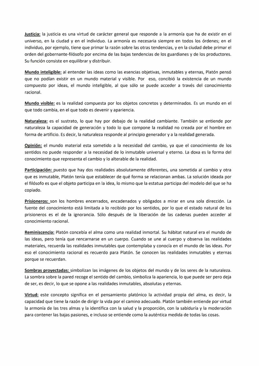 Definiciones de Platón
Alma: en la filosofía platónica se entiende por alma el principio de vida. Como la materia es inanimada, se
recurría 