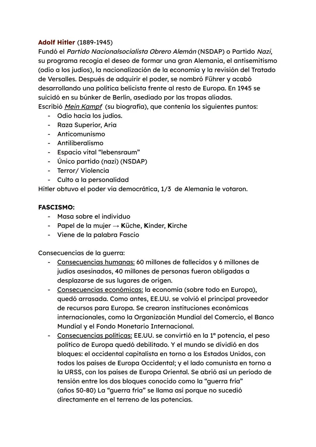 Segunda Guerra Mundial (WWII)
Fecha: 1 septiembre 1939 - 1945
+ novedad: armamento nuclear.
Principales Causas:
- La situación de Alemania t