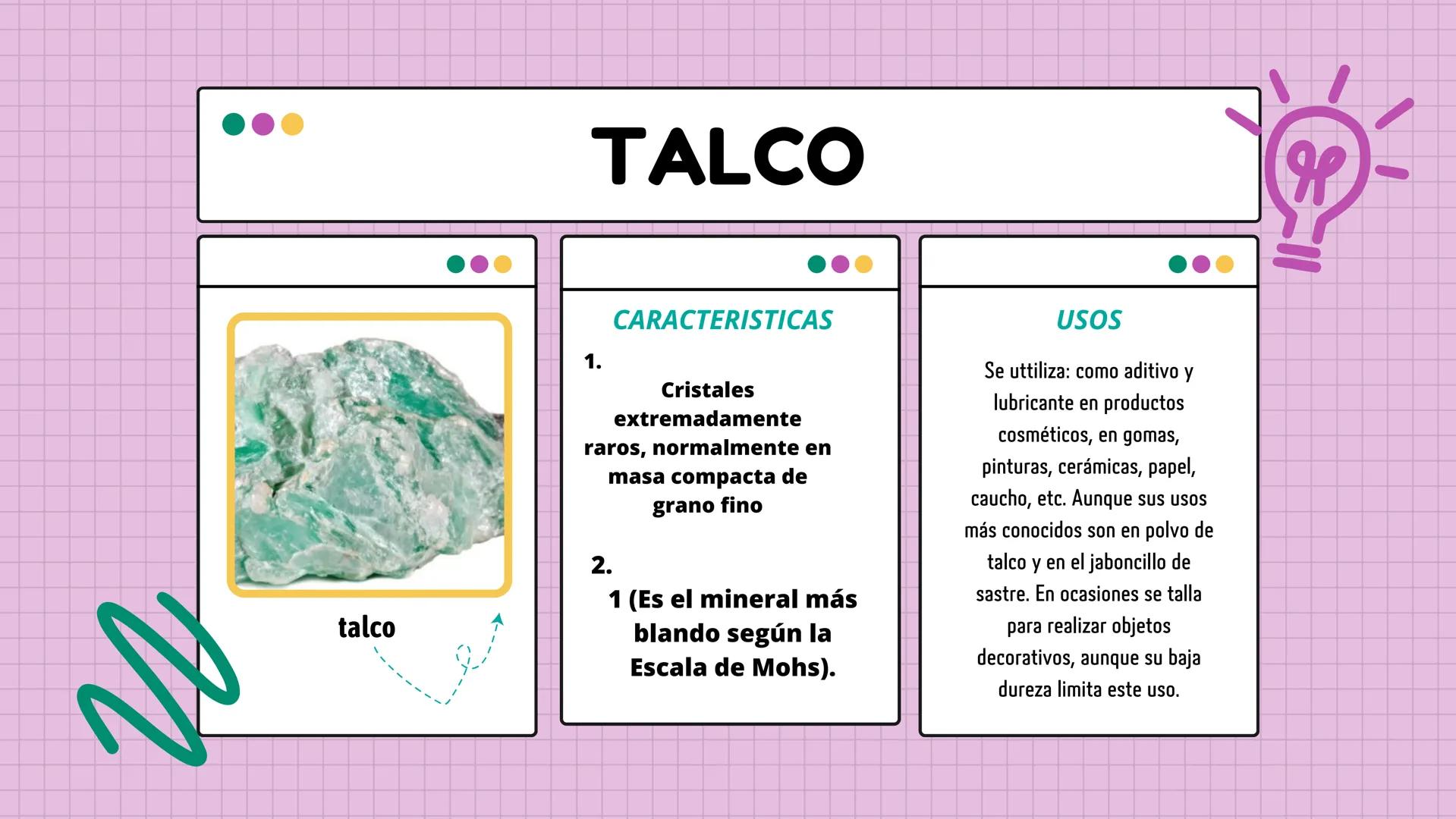 # ESCALA

de MOHS

1- TALCO
2-YESO
3-CALCITA
4- FLUORITA 5- APATITO
6-ORTOCLASA 7-CUARZO
8-TOPACIO 9- CORINDÓN 10-DIAMANTE

Presentado por L