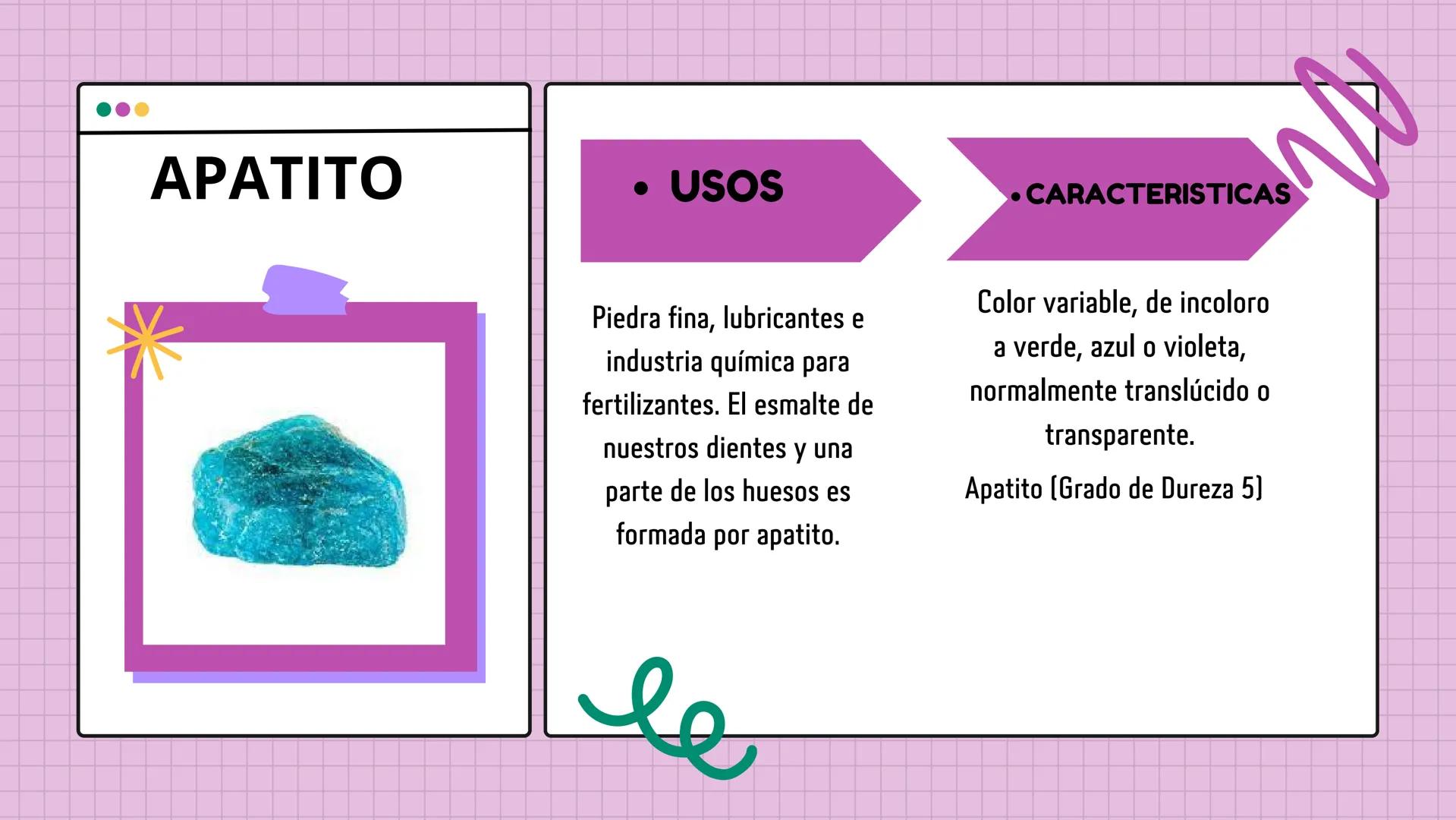 # ESCALA

de MOHS

1- TALCO
2-YESO
3-CALCITA
4- FLUORITA 5- APATITO
6-ORTOCLASA 7-CUARZO
8-TOPACIO 9- CORINDÓN 10-DIAMANTE

Presentado por L