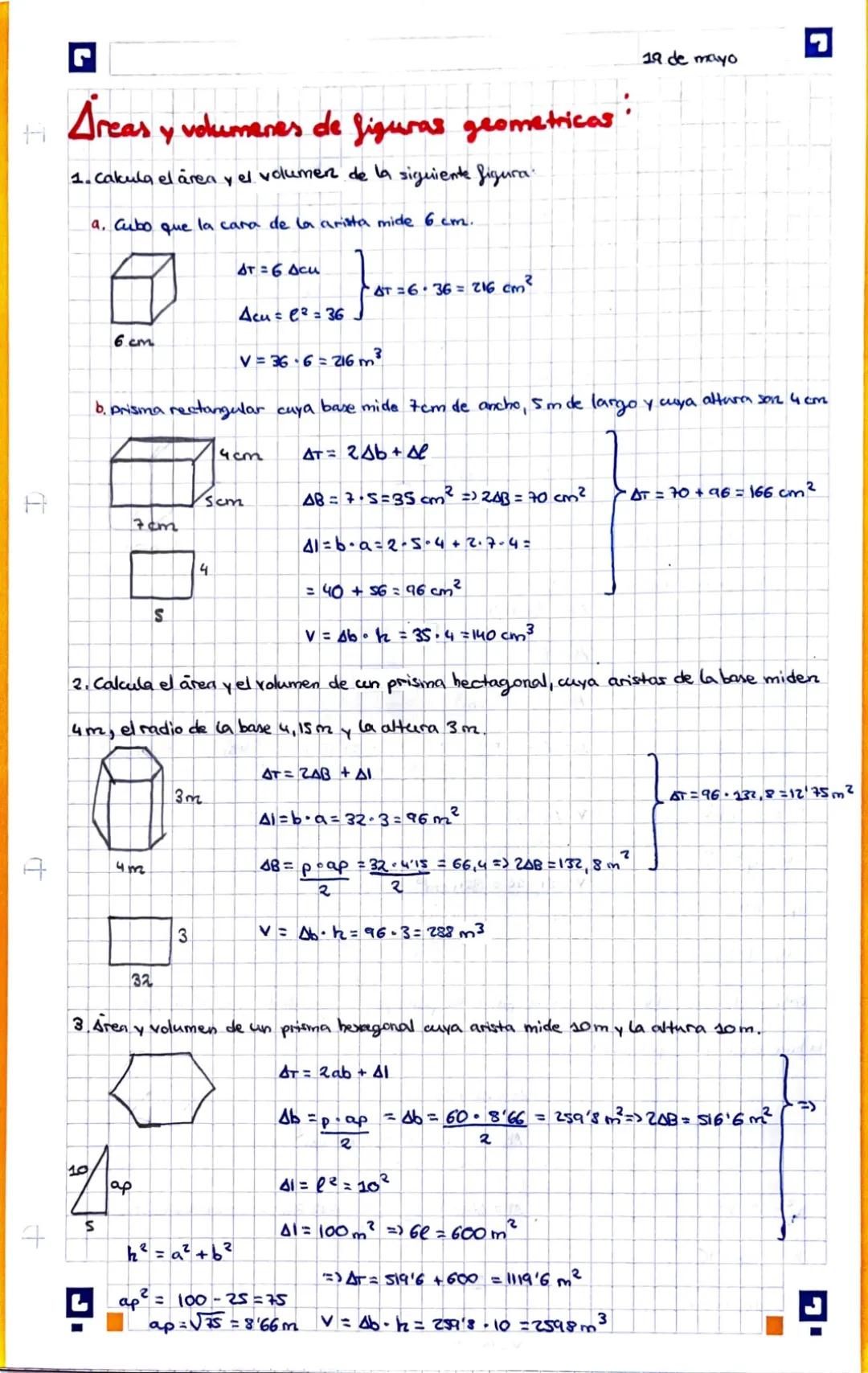 Áreas y Volúmenes para Niños: Ejercicios y Fórmulas PDF