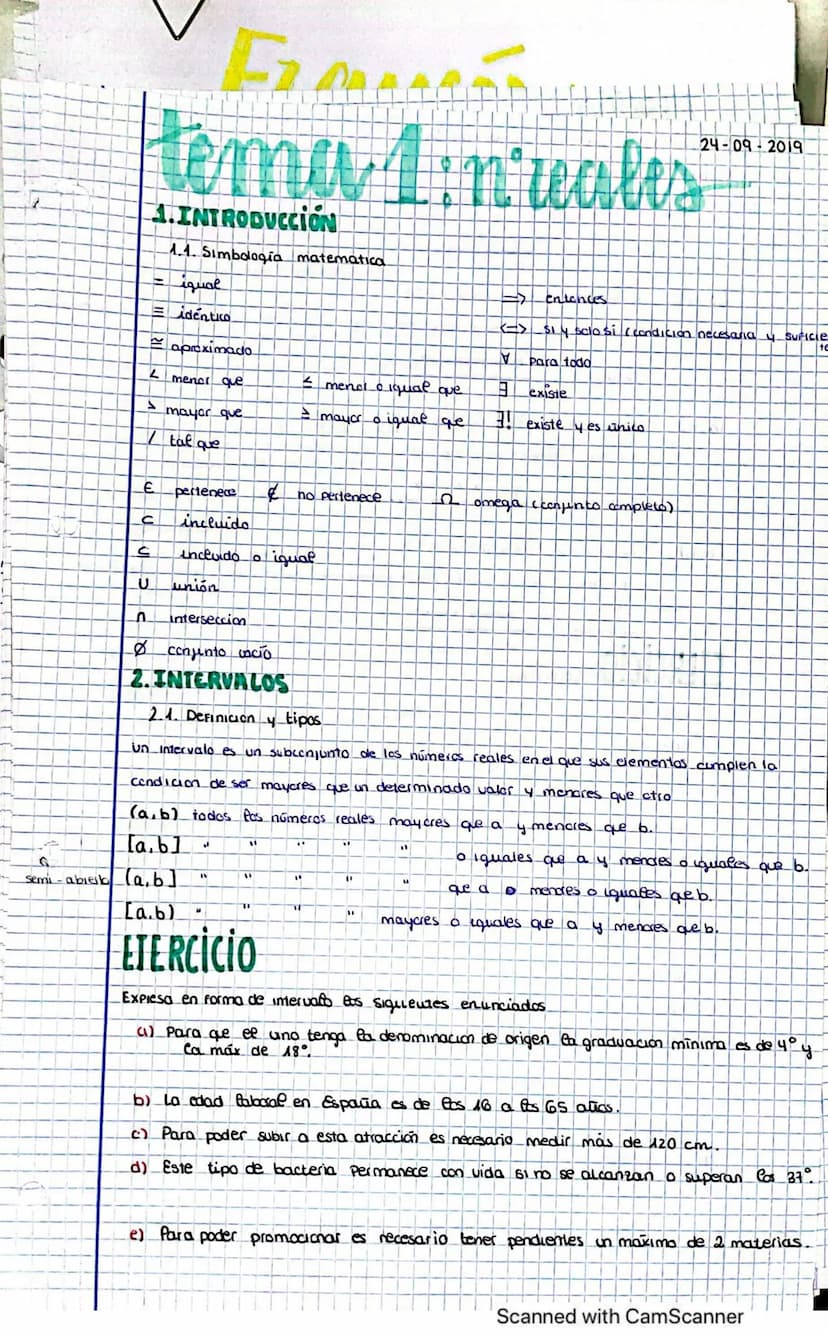 tema 1
números reales-
Introducción
1.1. Simbologia matematica
2. Intervalos
2.1. Definicion 4 lipos
2.2. Formas de expresar un intervalo.
2
