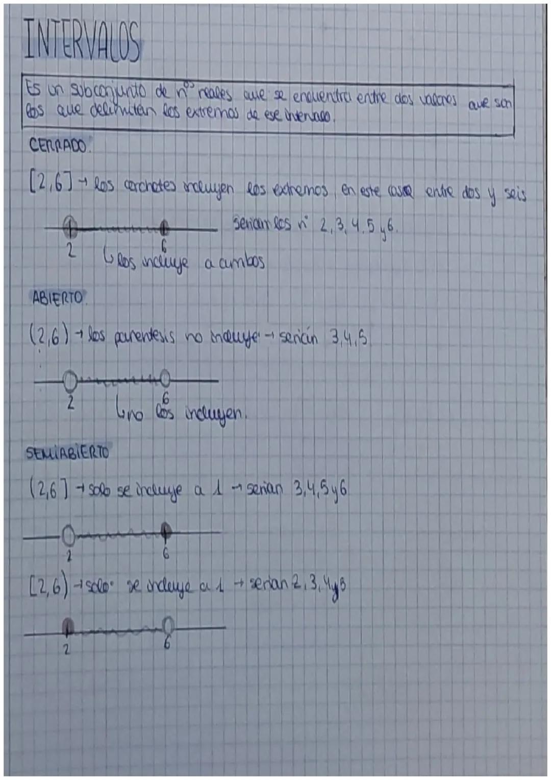INTERVALOS
Es un subconjunto de nº reales que se encuentra entre dos valores
los que delimitar los extremos de ese intervals.
CERRADO.
[2₁6]
