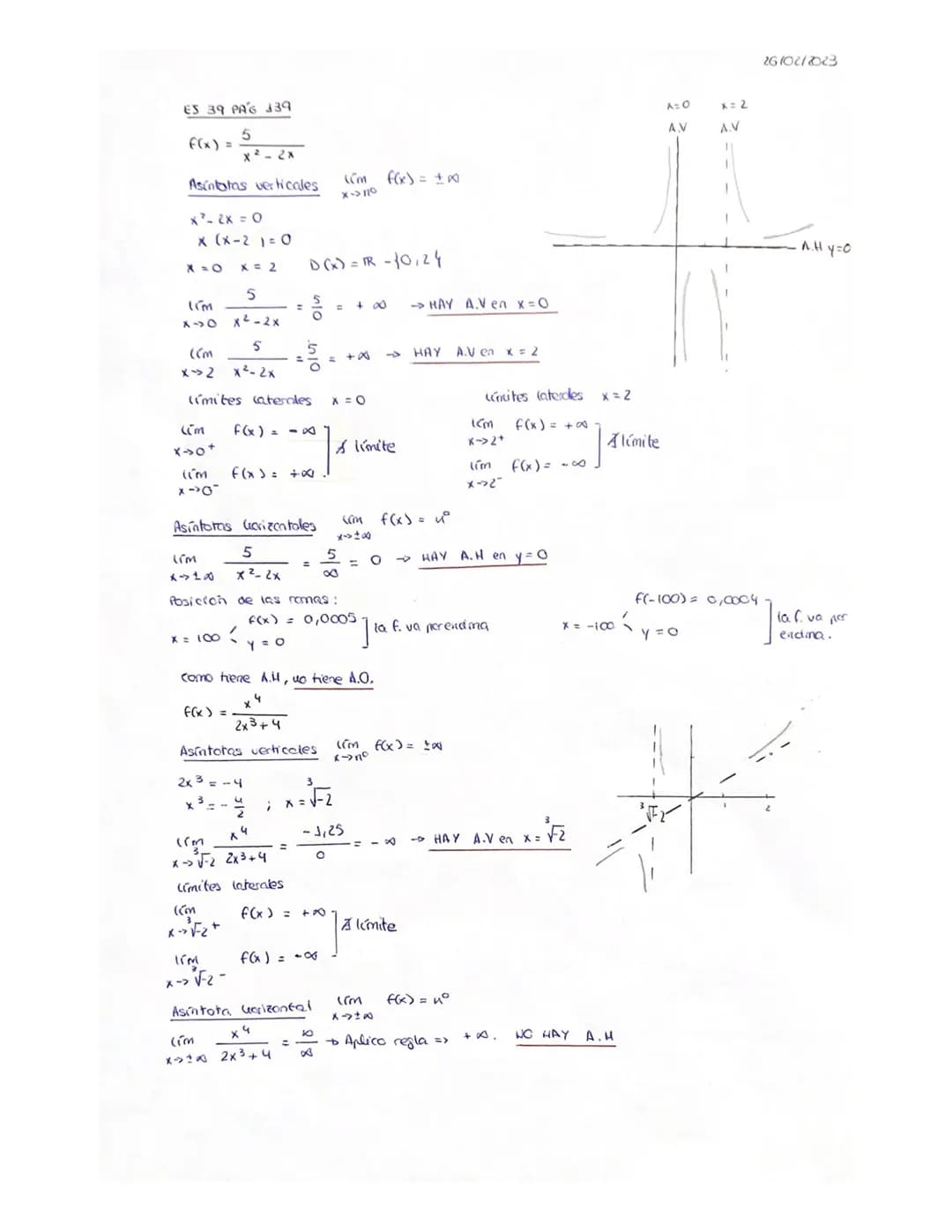 ASINTOTAS Y DISCONTINUIDA D
ASINTOTAS
- A. verticales
- A. horizontales
- A. oblicuas
f(x) tiene una asíntota vertical en x = 2
f(x) tiene u