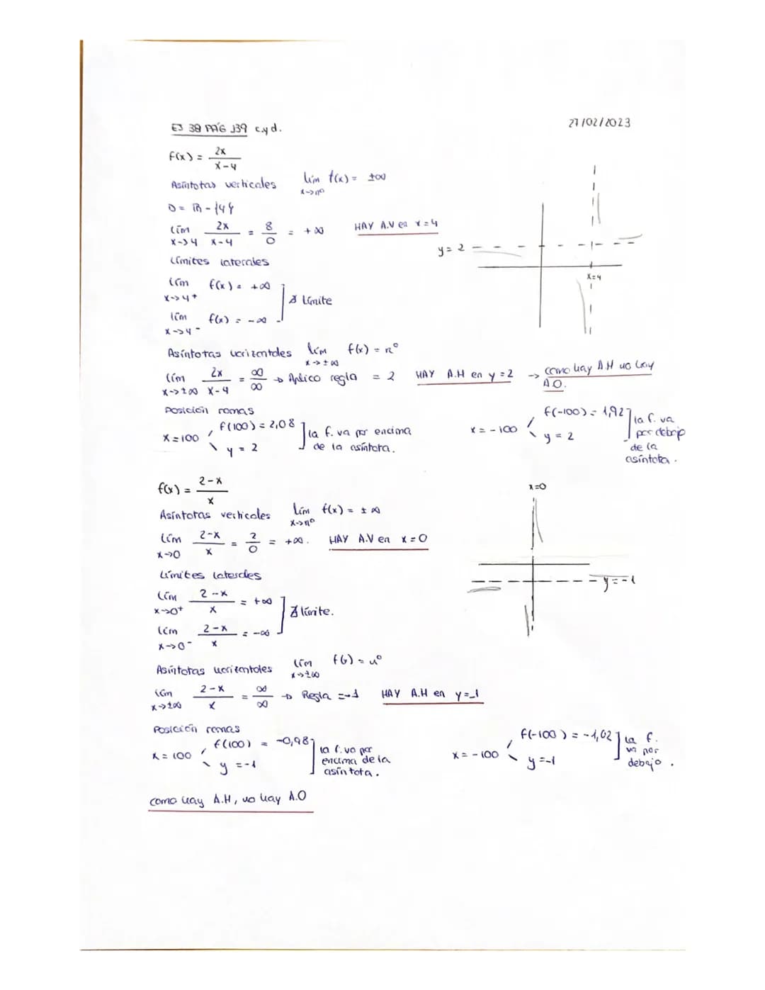 ASINTOTAS Y DISCONTINUIDA D
ASINTOTAS
- A. verticales
- A. horizontales
- A. oblicuas
f(x) tiene una asíntota vertical en x = 2
f(x) tiene u