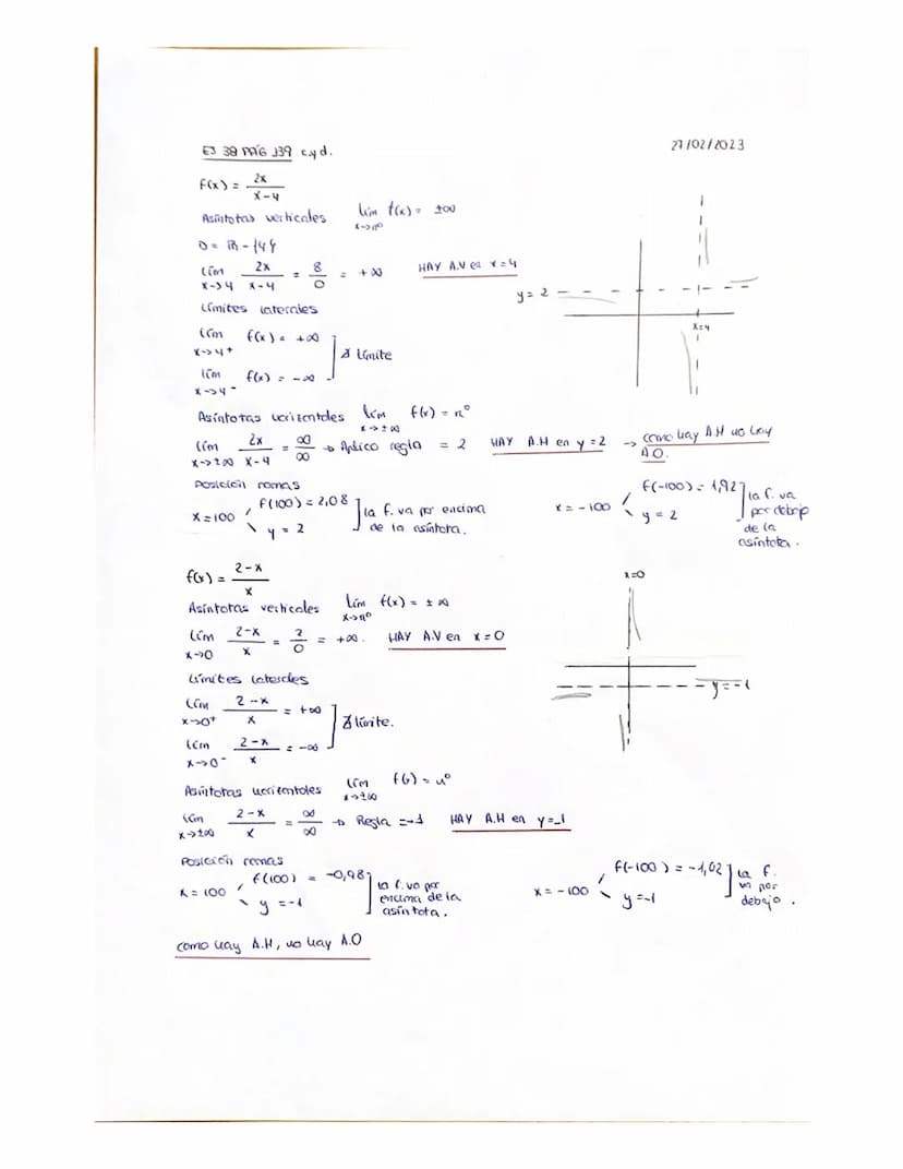 ASINTOTAS Y DISCONTINUIDA D
ASINTOTAS
- A. verticales
- A. horizontales
- A. oblicuas
f(x) tiene una asíntota vertical en x = 2
f(x) tiene u