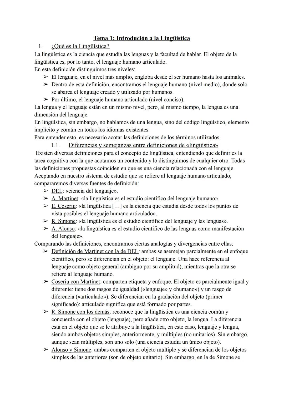 Tema 1: Introdución a la Lingüística
1.
¿Qué es la Lingüística?
La lingüística es la ciencia que estudia las lenguas y la facultad de hablar