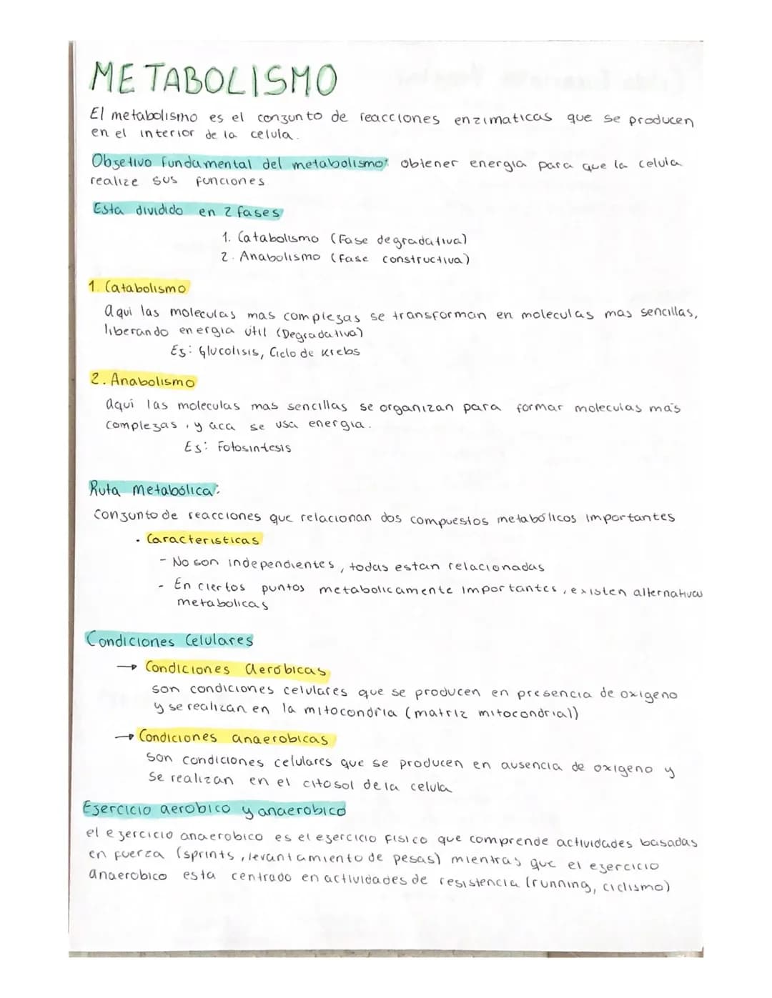 METABOLISMO
El metabolismo es el conjunto de reacciones enzimaticas que se producen
en el interior de la celula.
Objetivo fundamental del me