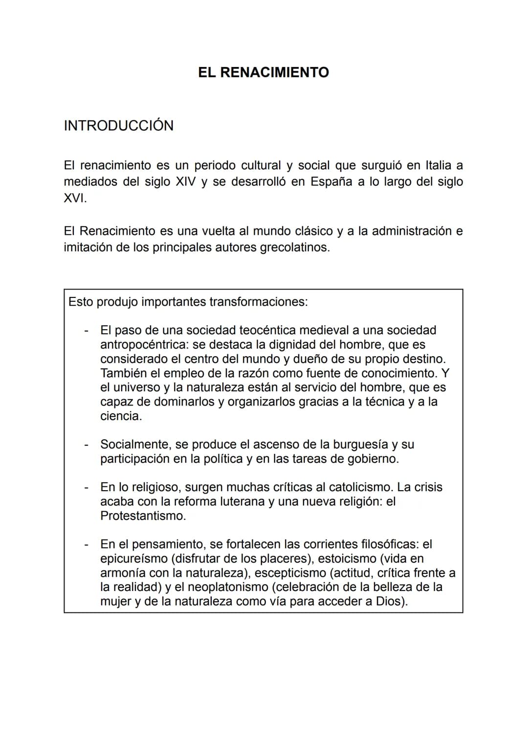 INTRODUCCIÓN
EL RENACIMIENTO
El renacimiento es un periodo cultural y social que surguió en Italia a
mediados del siglo XIV y se desarrolló 