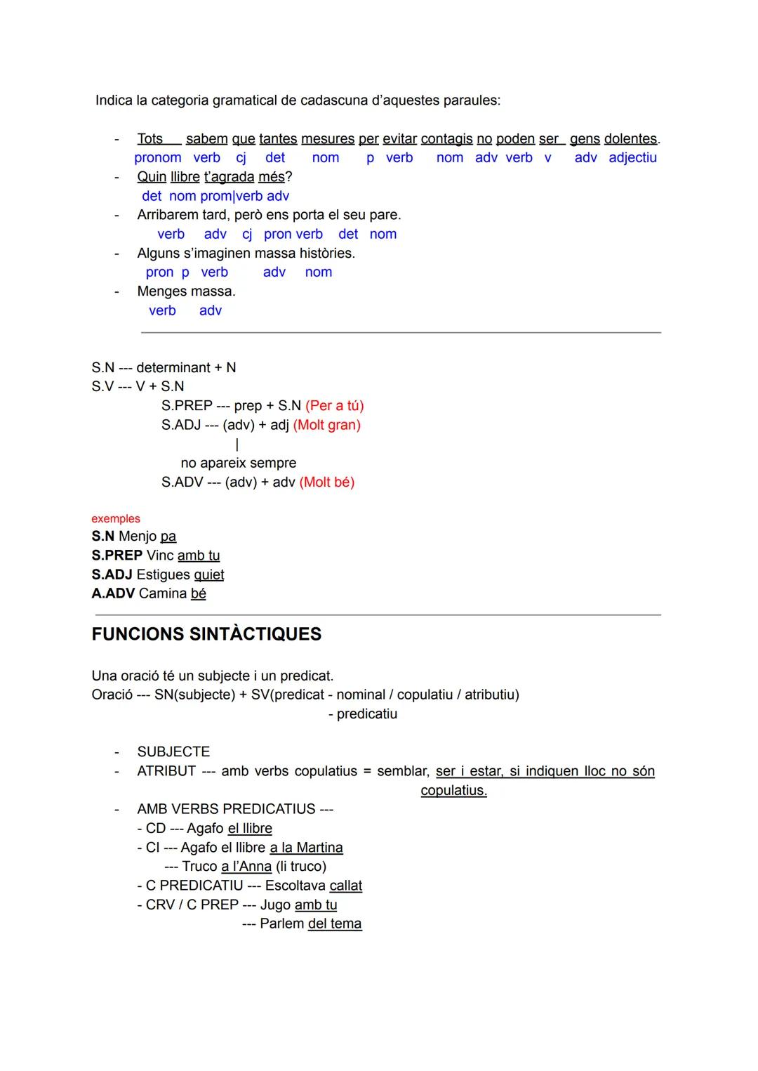 Indica la categoria gramatical de cadascuna d'aquestes paraules:

- Tots sabem que tantes mesures per evitar contagis no poden ser gens dole
