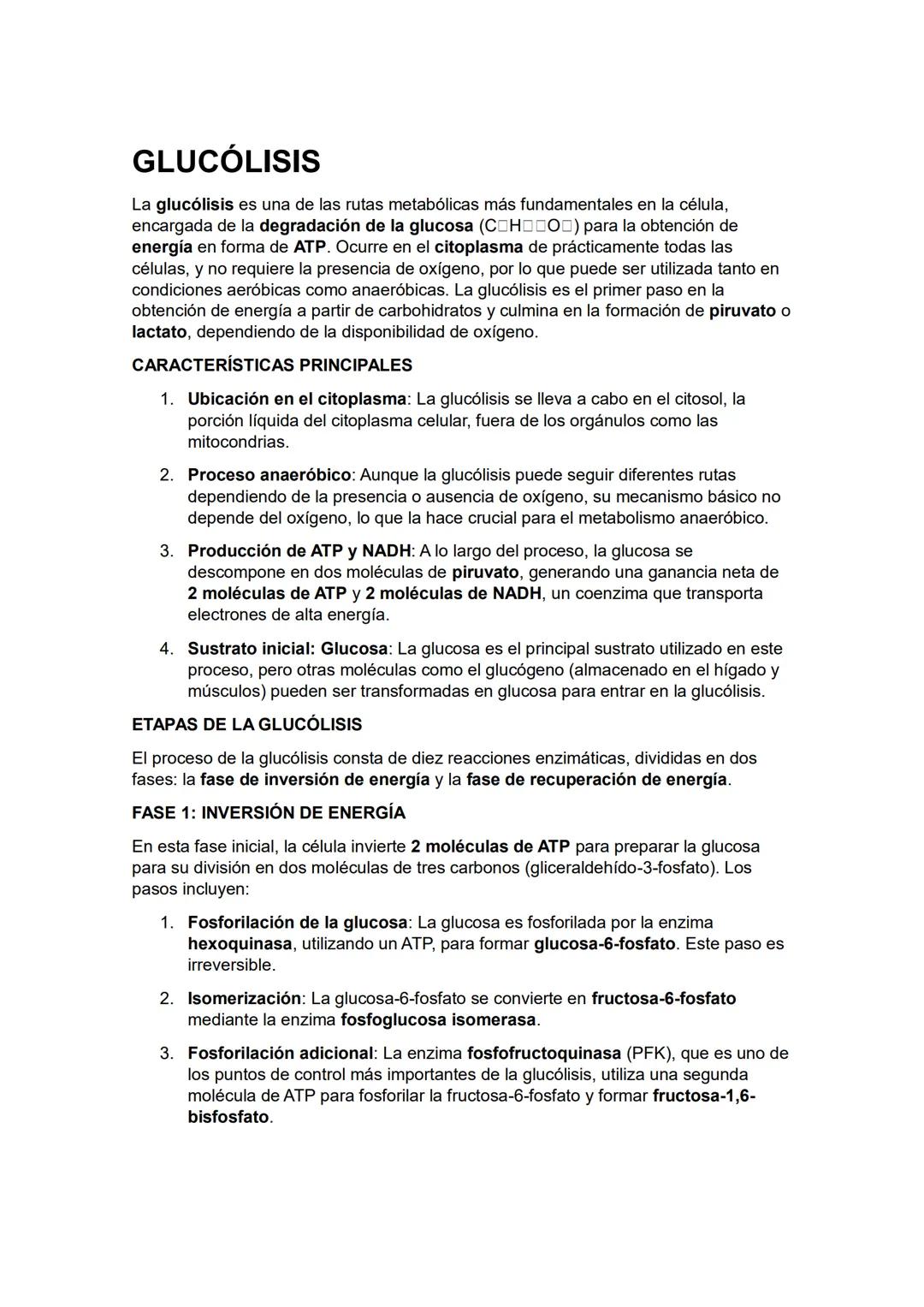 GLUCÓLISIS
La glucólisis es una de las rutas metabólicas más fundamentales en la célula,
encargada de la degradación de la glucosa (CHO) par