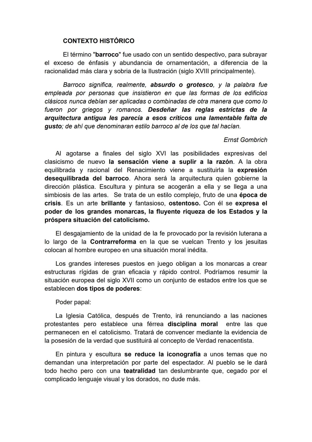 BARROCO CONTEXTO HISTÓRICO
El término "barroco" fue usado con un sentido despectivo, para subrayar
el exceso de énfasis y abundancia de orna