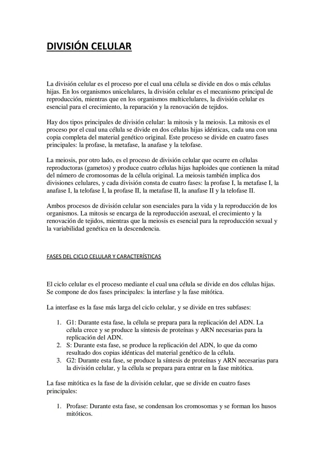 DIVISIÓN CELULAR
La división celular es el proceso por el cual una célula se divide en dos o más células
hijas. En los organismos unicelular