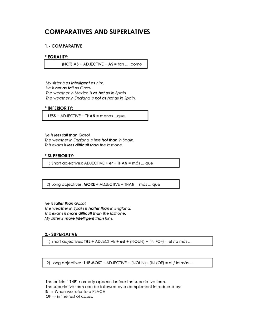 COMPARATIVES AND SUPERLATIVES