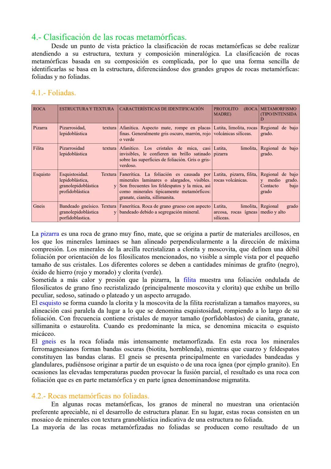 TEMA 5. Metamorfismo y rocas metamórficas.
1.- Metamorfismo: definición, agentes y límites
2.- Tipos de metamorfismo.
3.- Efectos del metamo