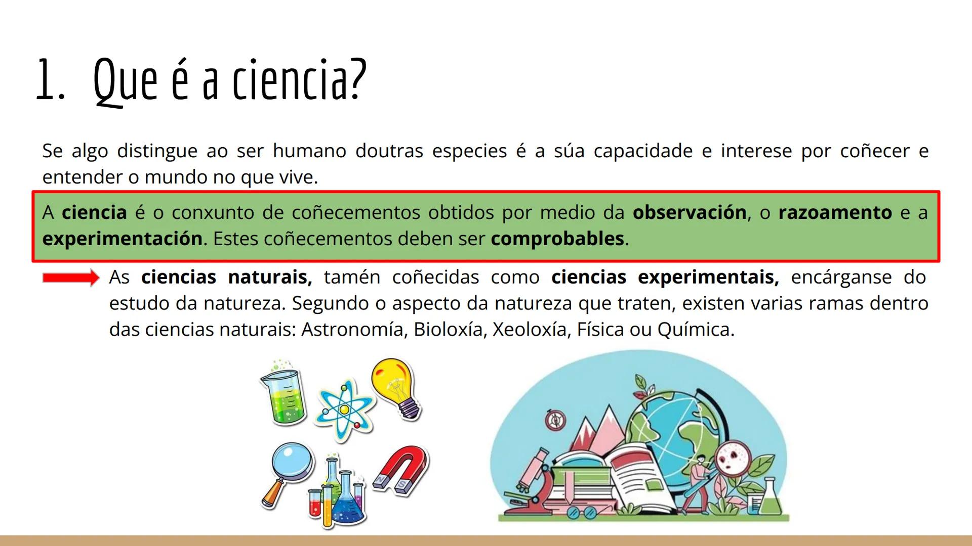 UD 1.0 método
científico Que imos aprender nesta unidade?
1. Que é a ciencia?
2. O método científico
3. A observación
4. A experimentación
5