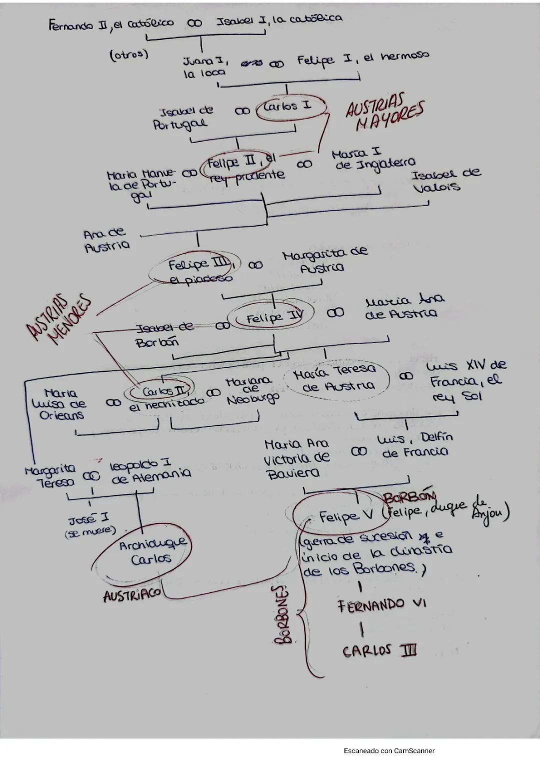 Árbol genealógico de la Guerra de Sucesión en España