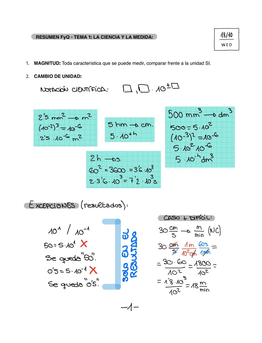 RESUMEN FYQ - TEMA 1: LA CIENCIA Y LA MEDIDA:

1. MAGNITUD: Toda característica que se puede medir, comparar frente a la unidad SI.

2. CAMB