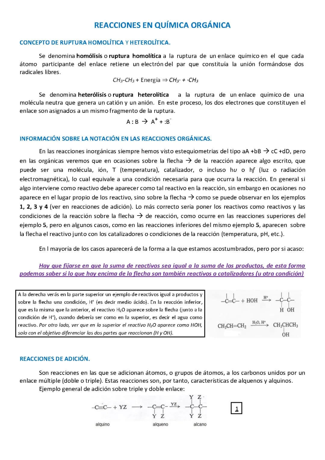 REACCIONES EN QUÍMICA ORGÁNICA