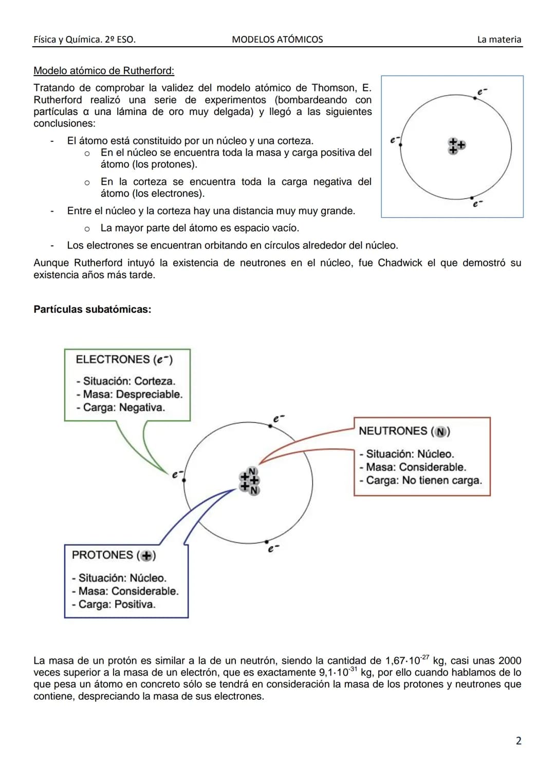 Física y Química. 2º ESO.
MODELOS ATÓMICOS
El átomo:
Ya desde la antigüedad se creía que la materia estaba formada a su vez por pequeñas par