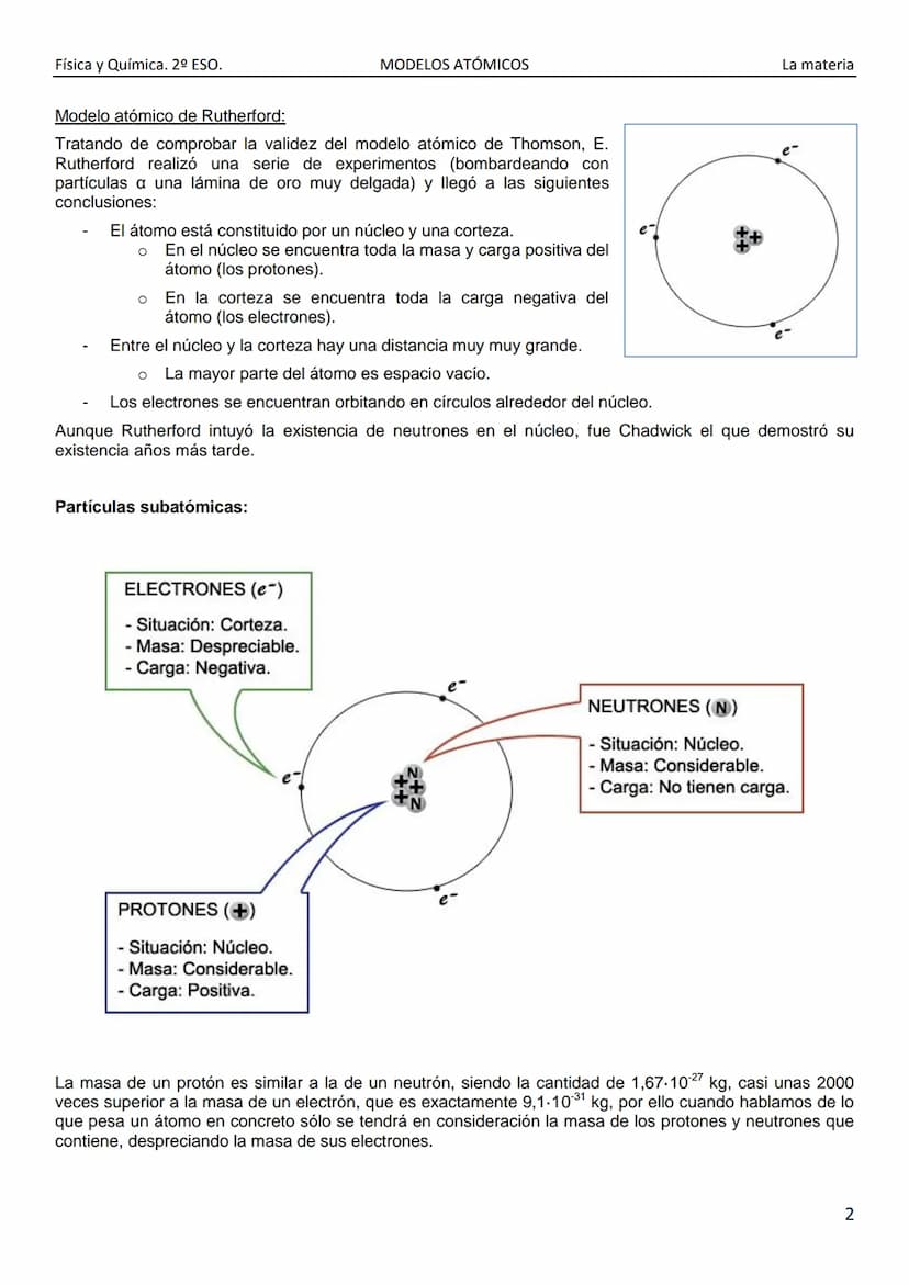 Física y Química. 2º ESO.
MODELOS ATÓMICOS
El átomo:
Ya desde la antigüedad se creía que la materia estaba formada a su vez por pequeñas par