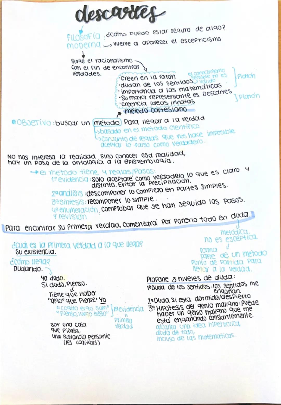 # descartes

FILOSOFía como puedo estar seguro de algo?
moderna vuelve a aparecer el escepticismo

↓

Surge el racionalismo
con el fin de en