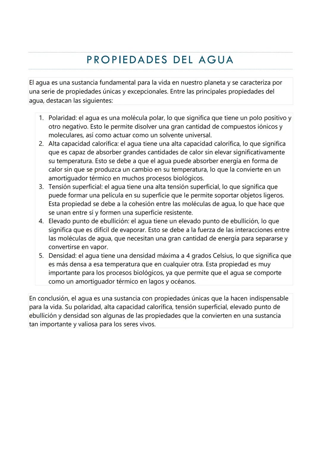 propiedades del agua