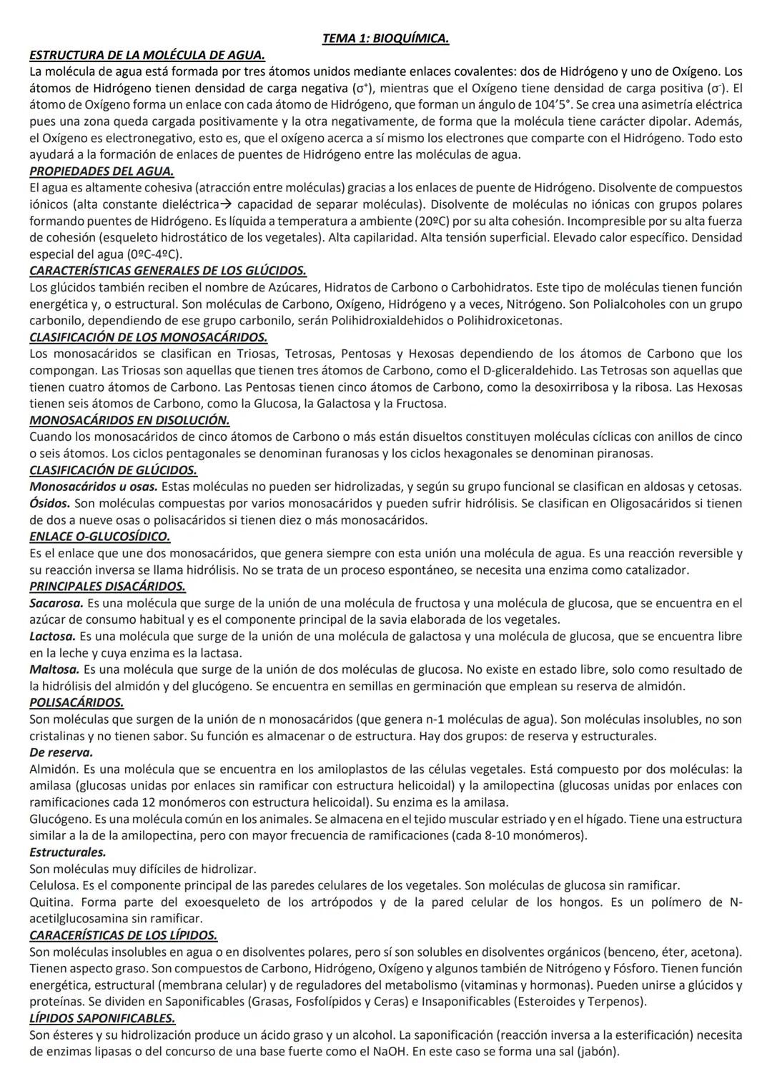 TEMA 1: BIOQUÍMICA.
ESTRUCTURA DE LA MOLÉCULA DE AGUA.
La molécula de agua está formada por tres átomos unidos mediante enlaces covalentes: 