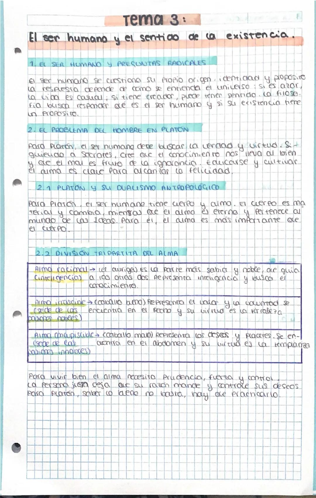 --- OCR Start ---
•
тета 3:
El ser humano y el sentico de la existencia.
1. EL SER HUMANO Y PRESUNTAS RADICALES
El ser humano se cuestiona s