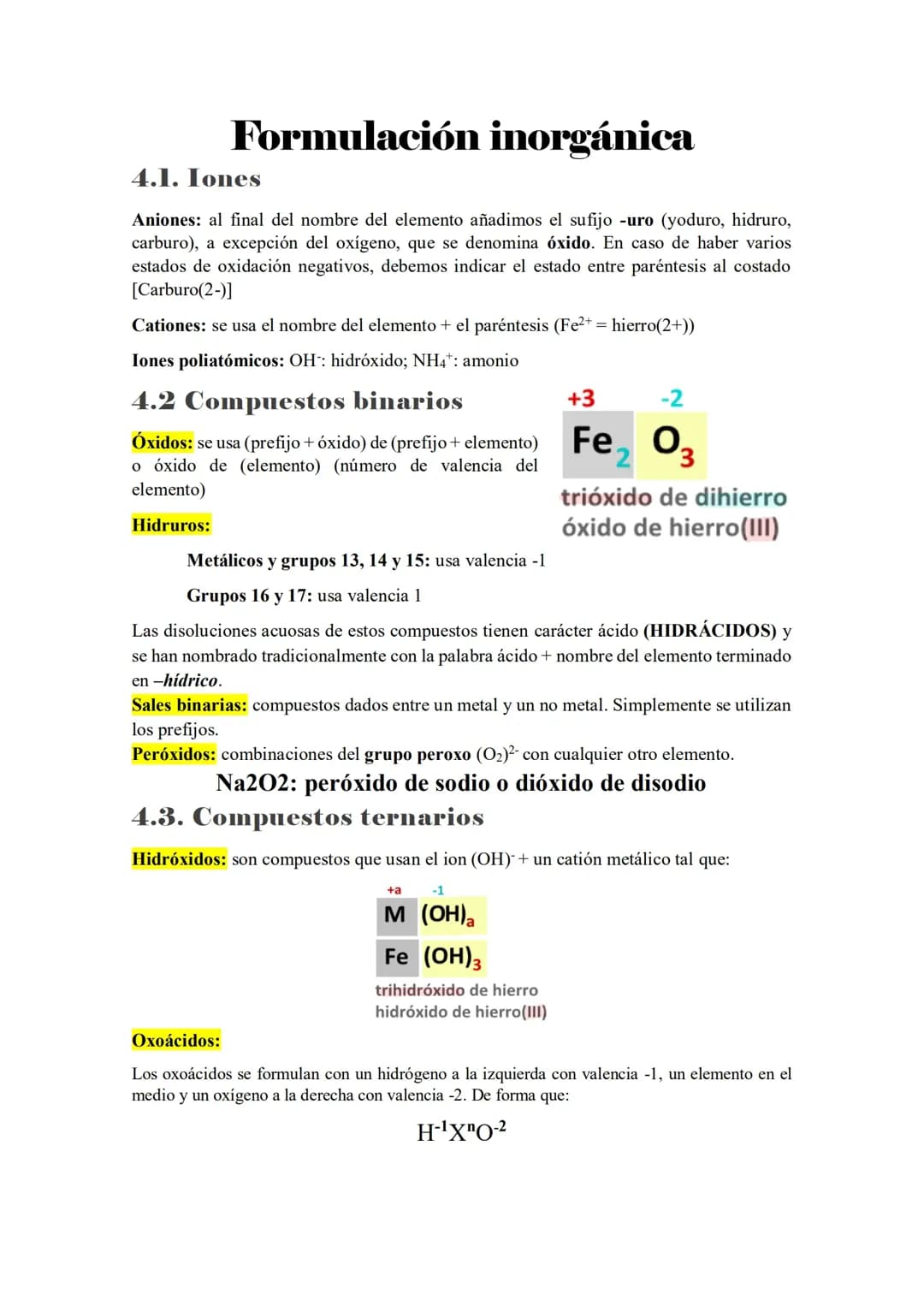Formulación Inorgánica y Orgánica