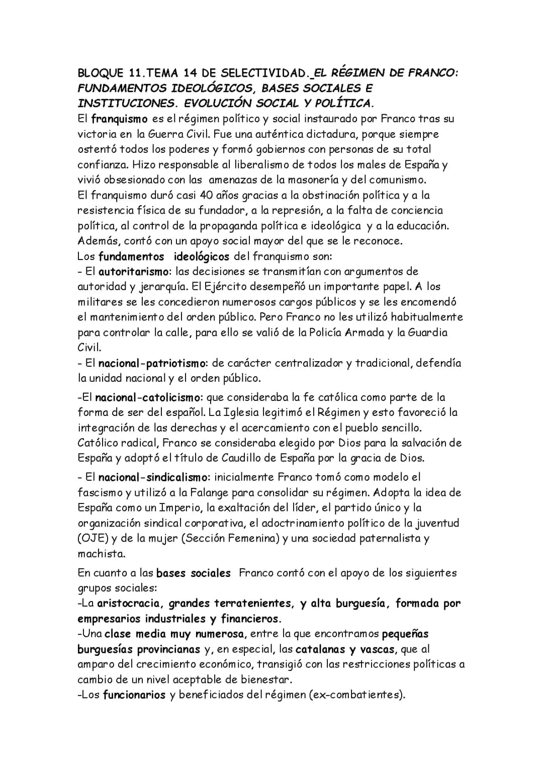 El franquismo, historia de España
