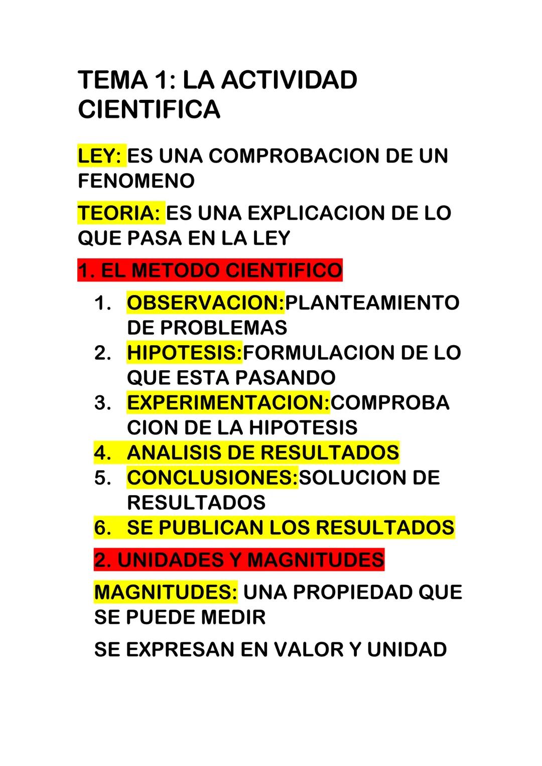 # TEMA 1: LA ACTIVIDAD
CIENTIFICA

LEY: ES UNA COMPROBACION DE UN
FENOMENO

TEORIA: ES UNA EXPLICACION DE LO
QUE PASA EN LA LEY

1. EL METOD