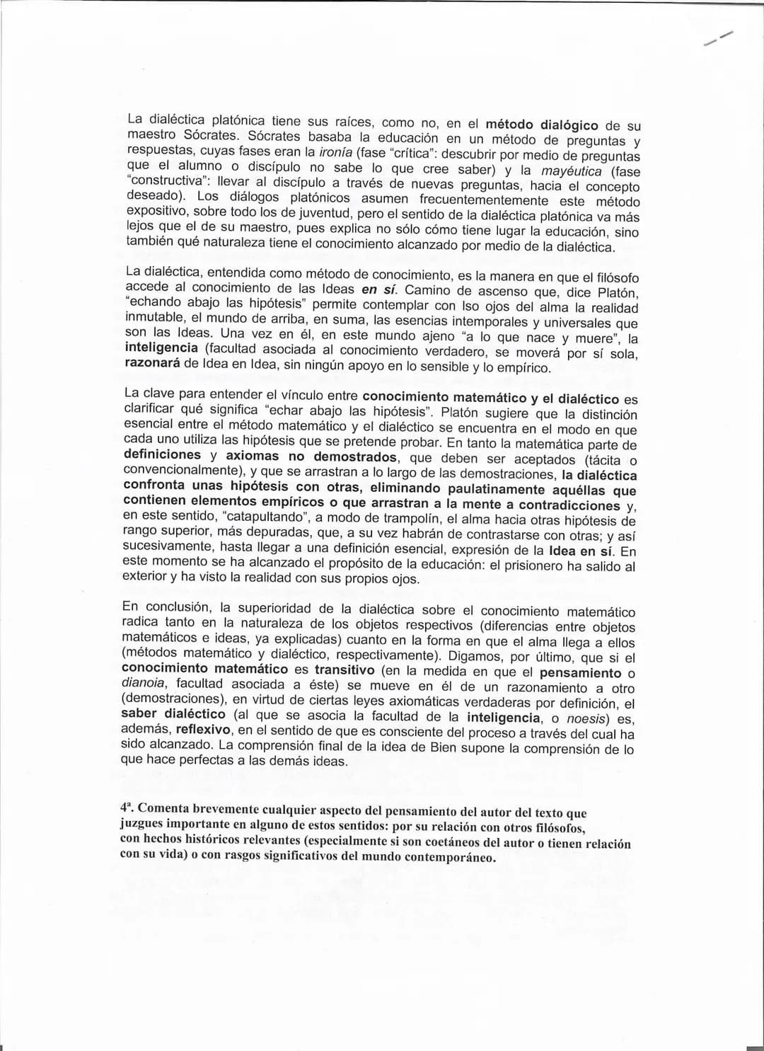 PLATÓN. Examen corregido.
"Pues bien, querido Glaucón, debemos aplicar íntegra esta alegoría a lo que anteriormente ha
sido dicho, comparand