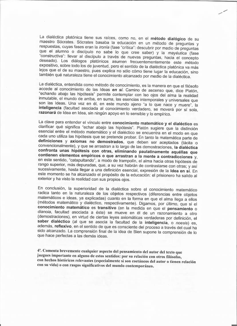 PLATÓN. Examen corregido.
"Pues bien, querido Glaucón, debemos aplicar íntegra esta alegoría a lo que anteriormente ha
sido dicho, comparand
