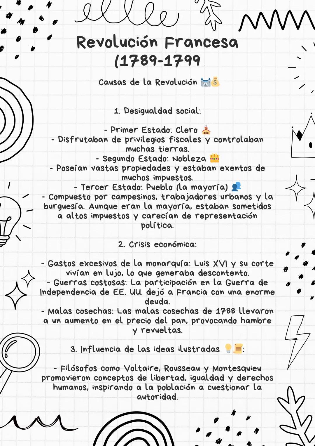 -
ellee
Revolución Francesa
(1789-1799
Causas de la Revolución
-
1. Desigualdad social:
Primer Estado: Clero
www
- Disfrutaban de privilegio