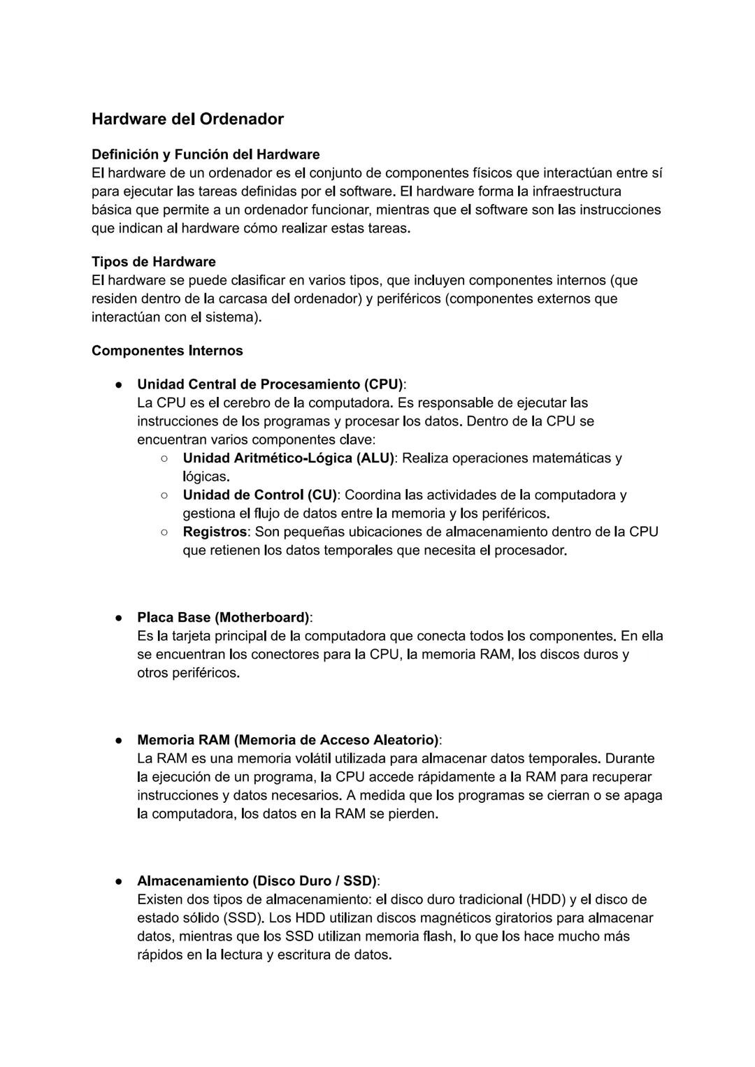 Hardware del Ordenador
Definición y Función del Hardware
El hardware de un ordenador es el conjunto de componentes físicos que interactúan e