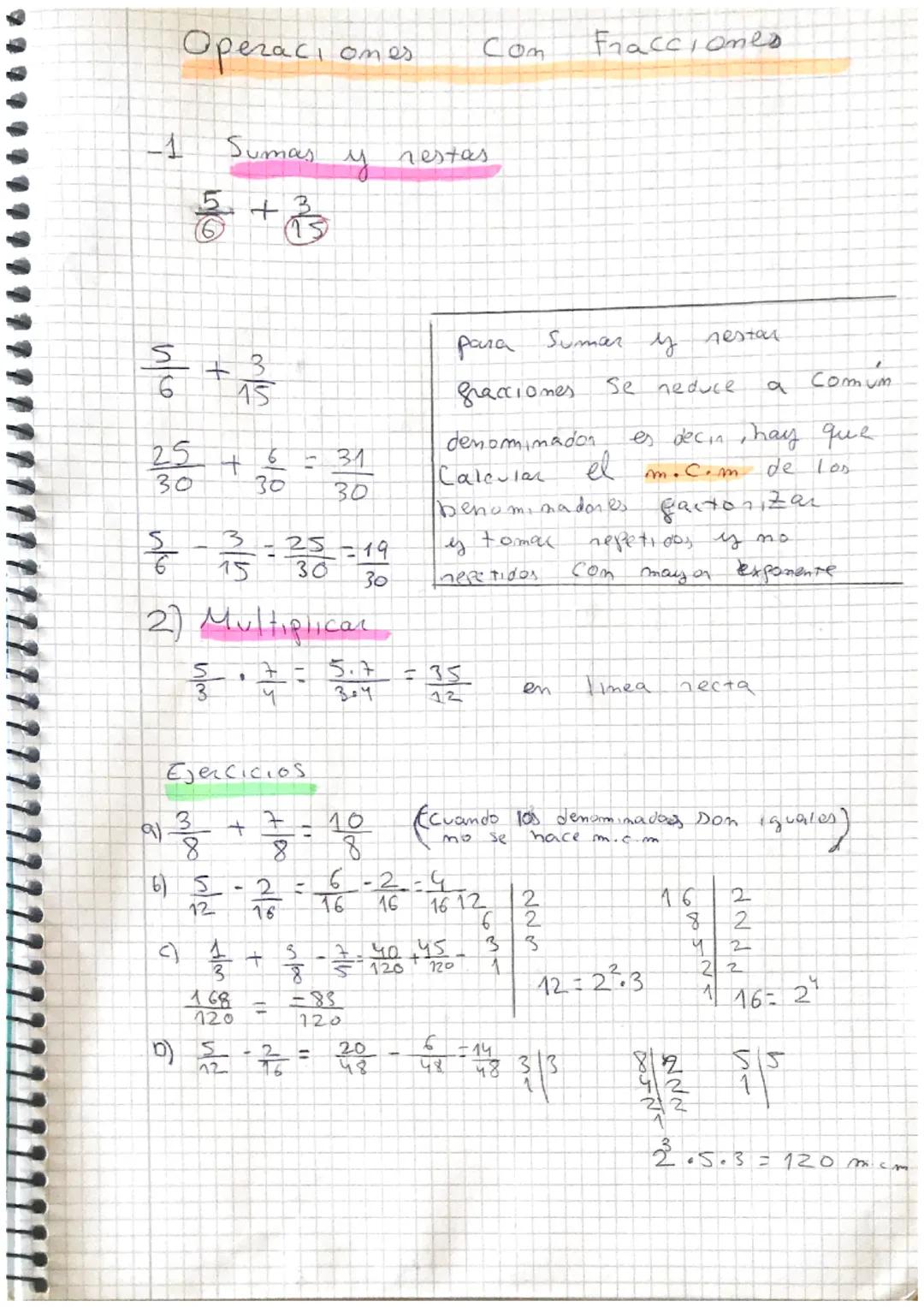 Operaciones
LT
Sumas
등
+
$/2/2 + 1/3/535
6
13
25+ 360 = 300
31
30
{+
3
12
25-19
$ 27/3/3 =238 = 199
15
30
30
2) Multiplicar
7- 5.7
4
Ejercic