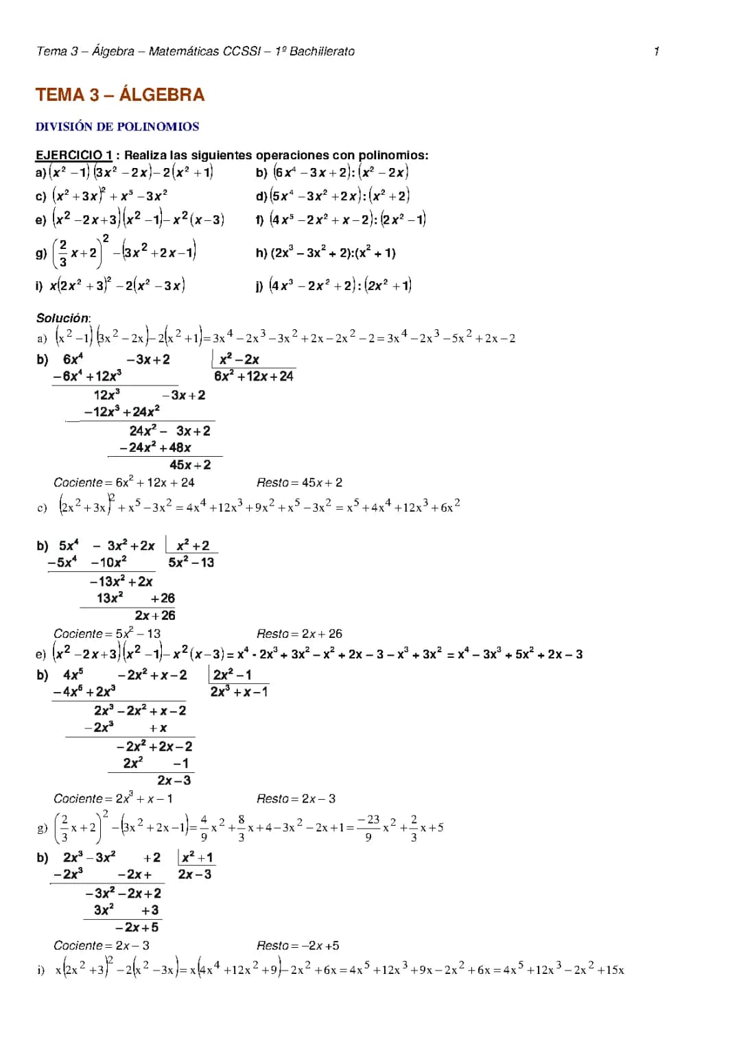 Ejercicios Resueltos de Álgebra para Bachillerato: PDF y Más
