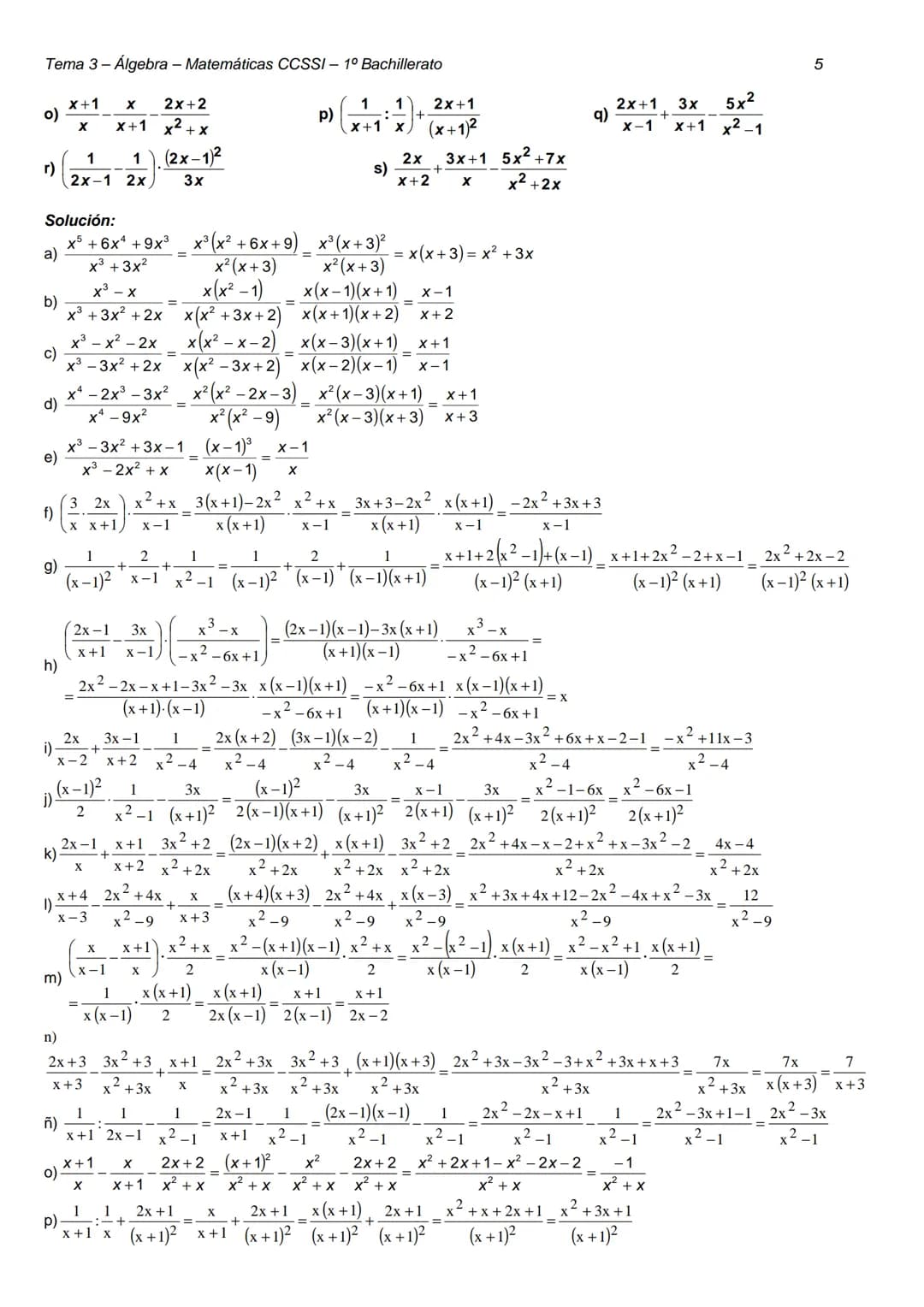 Tema 3 - Álgebra - Matemáticas CCSSI- 1º Bachillerato
TEMA 3 - ÁLGEBRA
DIVISIÓN DE POLINOMIOS
EJERCICIO 1: Realiza las siguientes operacione