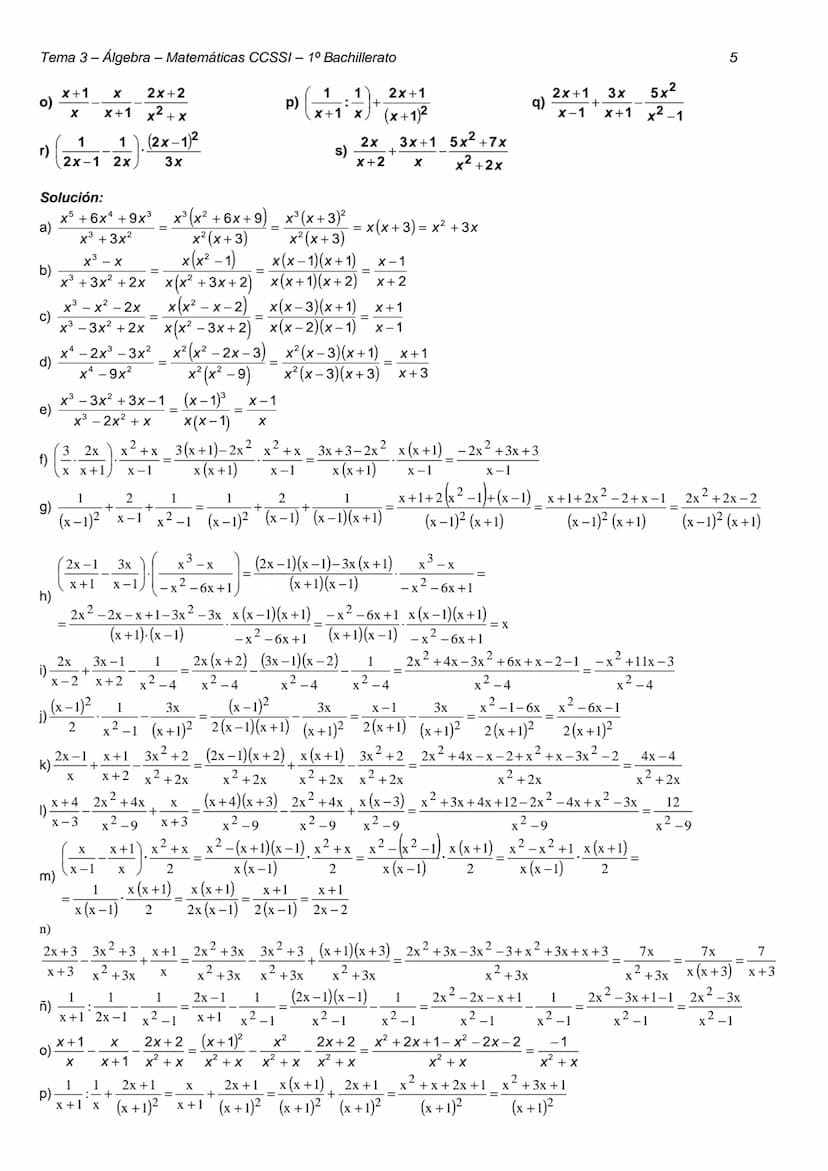 Tema 3 - Álgebra - Matemáticas CCSSI- 1º Bachillerato
TEMA 3 - ÁLGEBRA
DIVISIÓN DE POLINOMIOS
EJERCICIO 1: Realiza las siguientes operacione