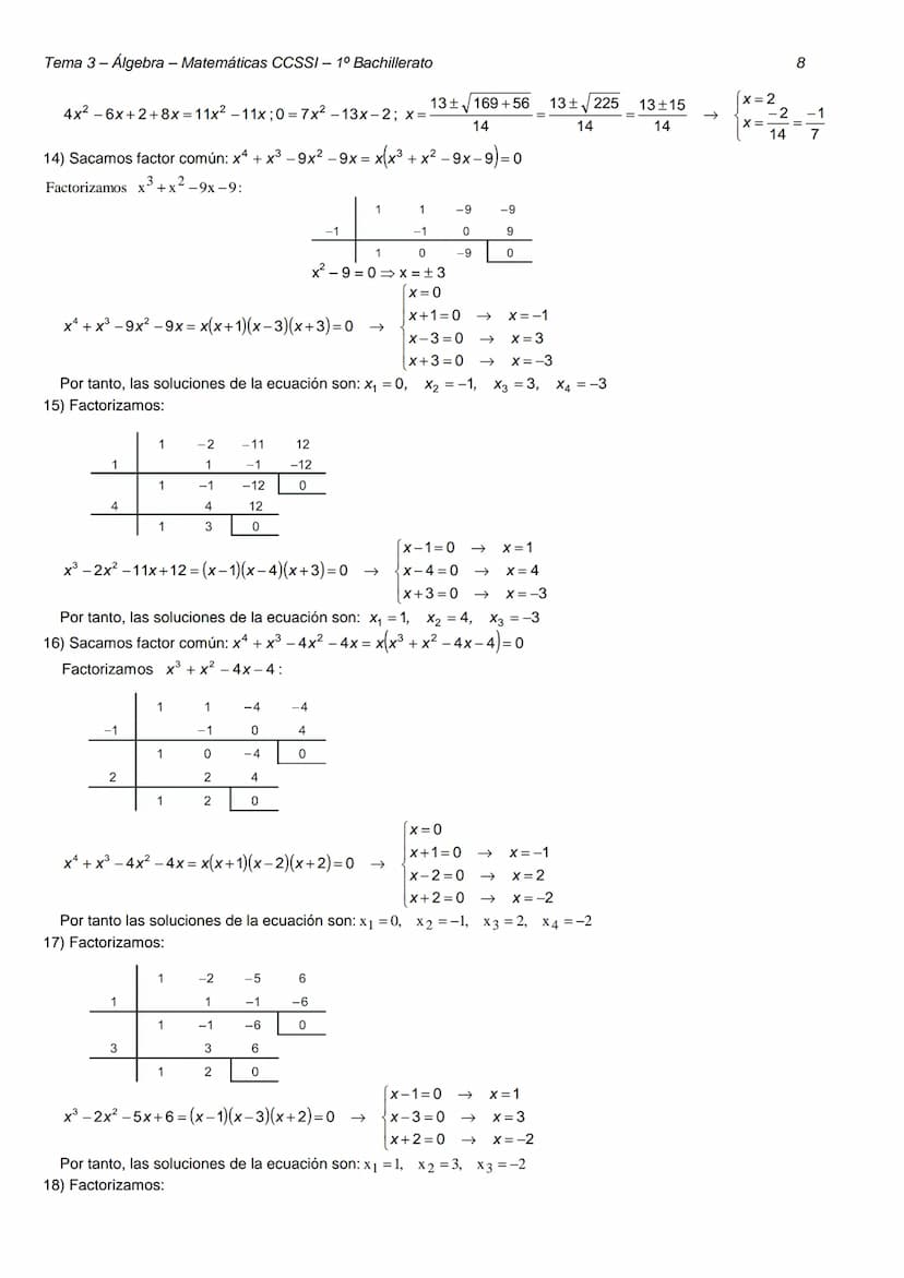 Tema 3 - Álgebra - Matemáticas CCSSI- 1º Bachillerato
TEMA 3 - ÁLGEBRA
DIVISIÓN DE POLINOMIOS
EJERCICIO 1: Realiza las siguientes operacione