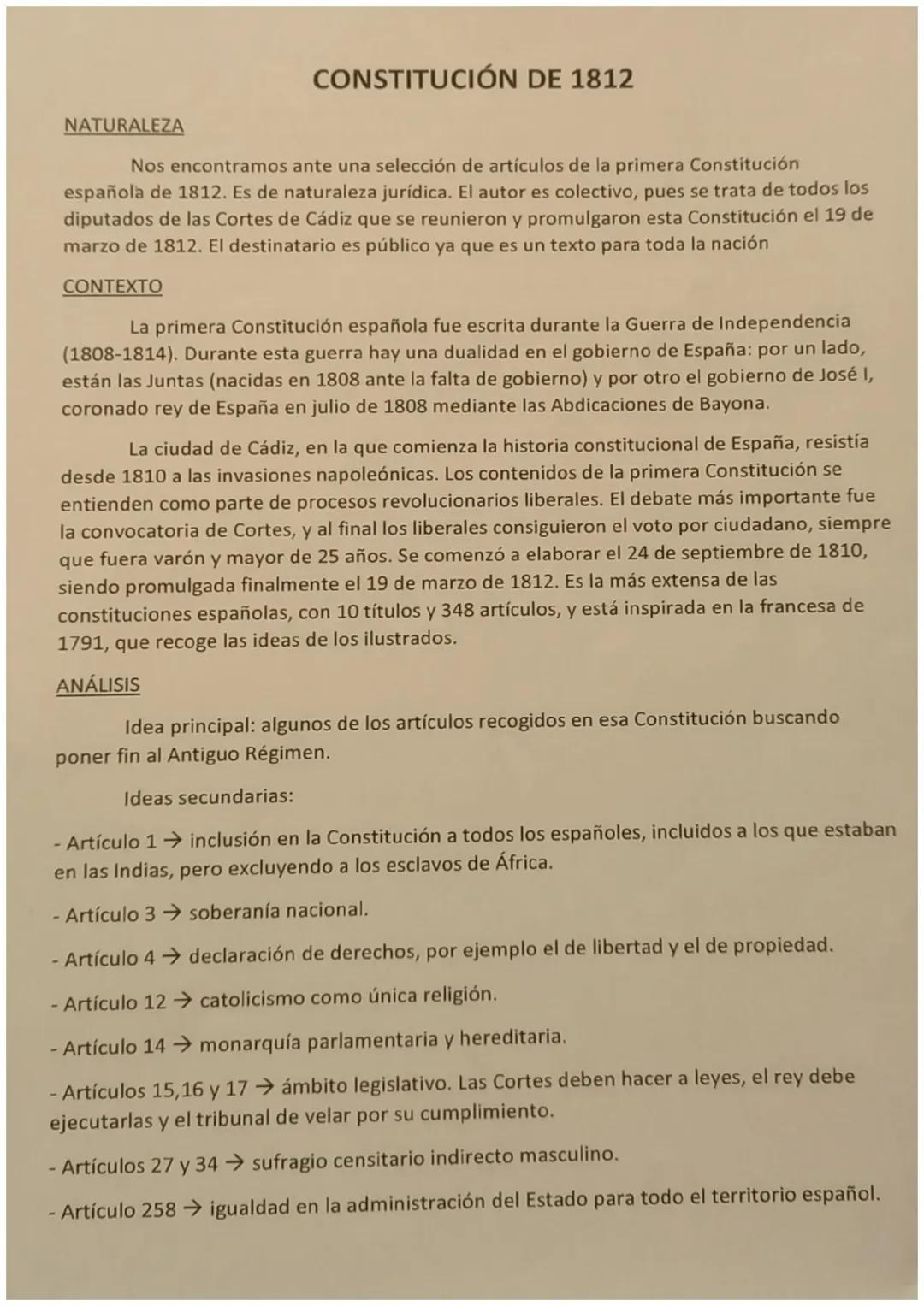 Constitución de 1812: Análisis y Contexto Histórico