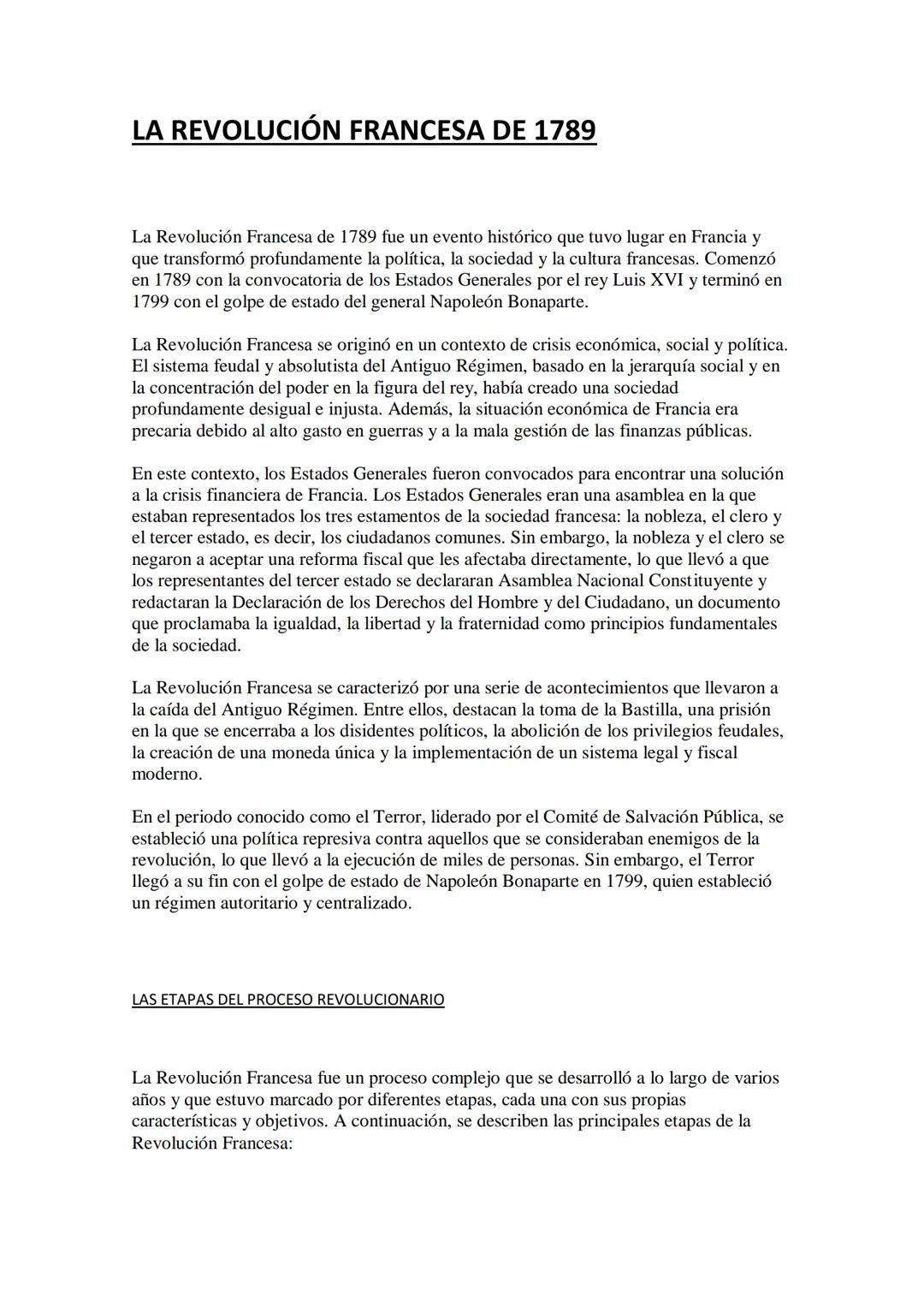 # LA REVOLUCIÓN FRANCESA DE 1789

La Revolución Francesa de 1789 fue un evento histórico que tuvo lugar en Francia y
que transformó profunda