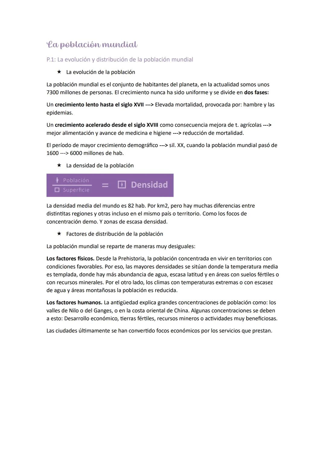 La población mundial
P.1: La evolución y distribución de la población mundial
La evolución de la población
La población mundial es el conjun