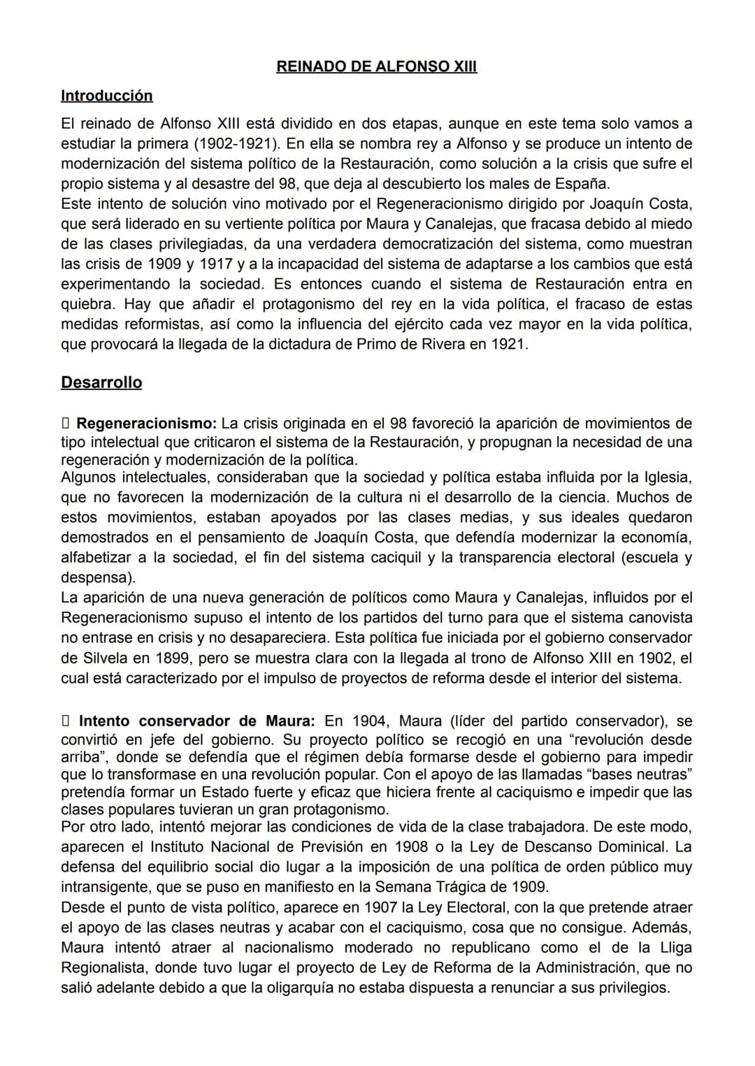 REINADO DE ALFONSO XIII
Introducción
El reinado de Alfonso XIII está dividido en dos etapas, aunque en este tema solo vamos a
estudiar la pr