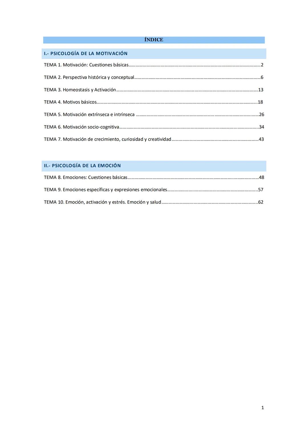 Psicologia de la
Motivacion y la
Emocion I.- PSICOLOGÍA DE LA MOTIVACIÓN
TEMA 1. Motivación: Cuestiones básicas......
TEMA 2. Perspectiva hi