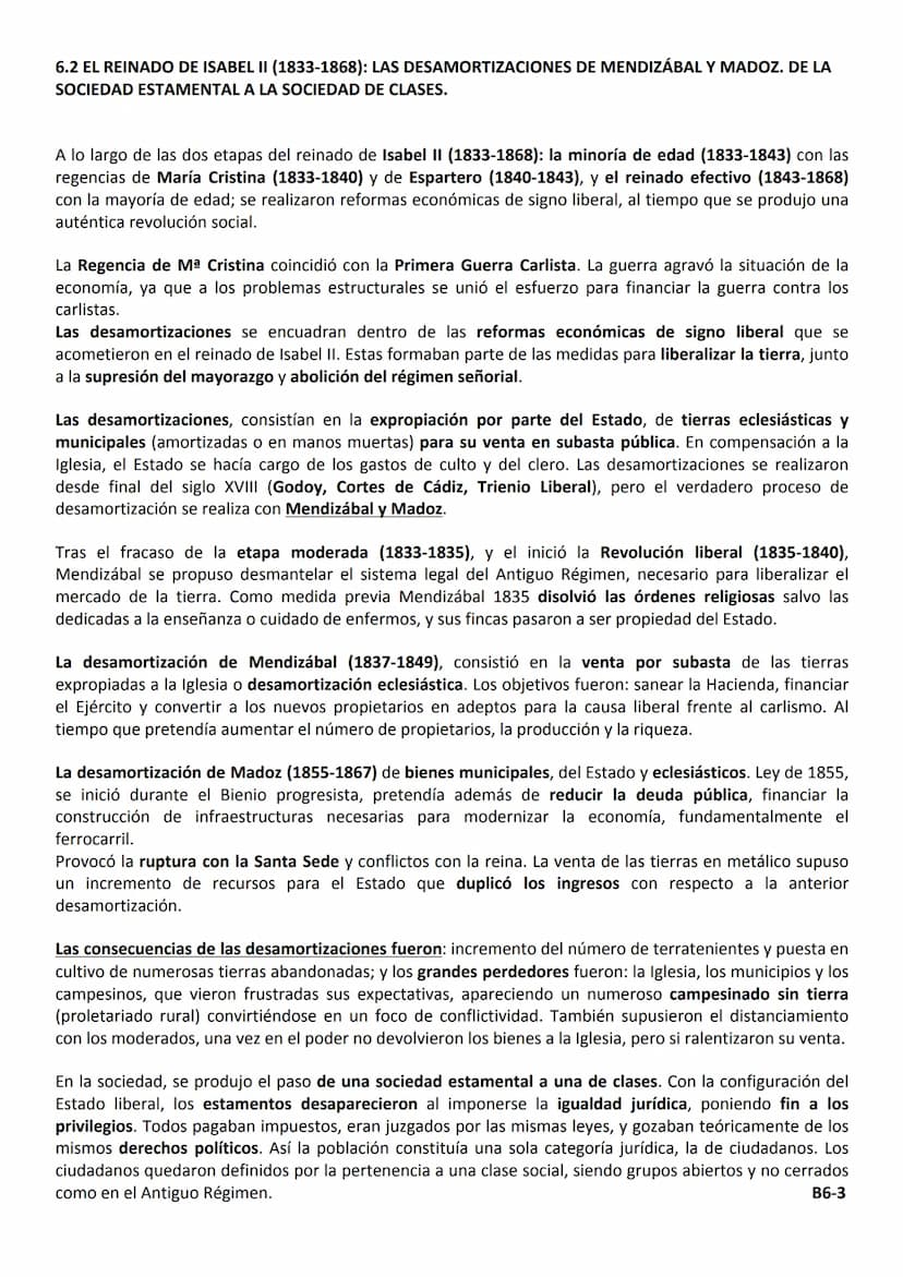 BLOQUE 6
LA CONFLICTIVA CONSTRUCCIÓN DEL ESTADO LIBERAL (1833-1874).
6.1 EL REINADO DE ISABEL II (1833-1868): LA PRIMERA GUERRA CARLISTA. EV