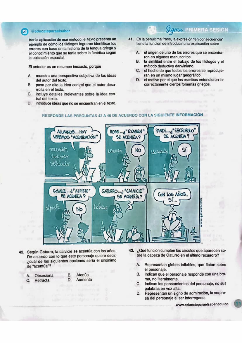 GRADO ONCEΣ
LECTURA CRÍTICA
RESPONDE LAS PREGUNTAS 26 A 29 DE ACUERDO
CON LA SIGUIENTE INFORMACION
EL ZORRO ES MÁS SABIO
Un dia que el Zorro