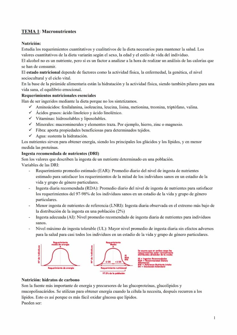 BIOQUÍMICA MÉDICA
Parte 1
[FECHA]
[NOMBRE DE LA COMPAÑÍA]
[Dirección de la compañía] TEMA 1: Macronutrientes
Nutrición:
Estudia los requerim