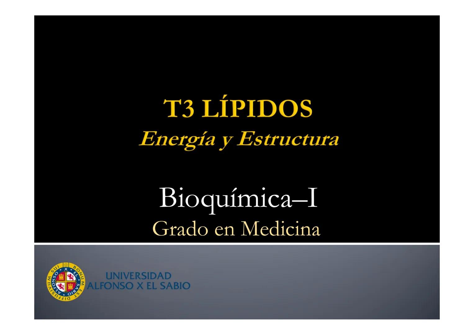 SU
T3 LÍPIDOS
Energía y Estructura
Bioquímica-I
Grado en Medicina
UNIVERSIDAD
ALFONSO X EL SABIO LÍPIDOS
1. Definición y clasificación
1.1. 
